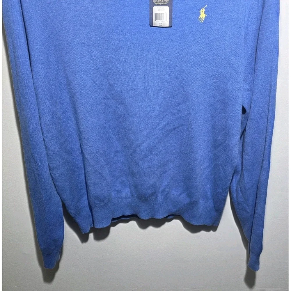 Polo Ralph Lauren Pima Cotton V‎ Neck Sweater Mens XXL Long Sleeves Pale Royal